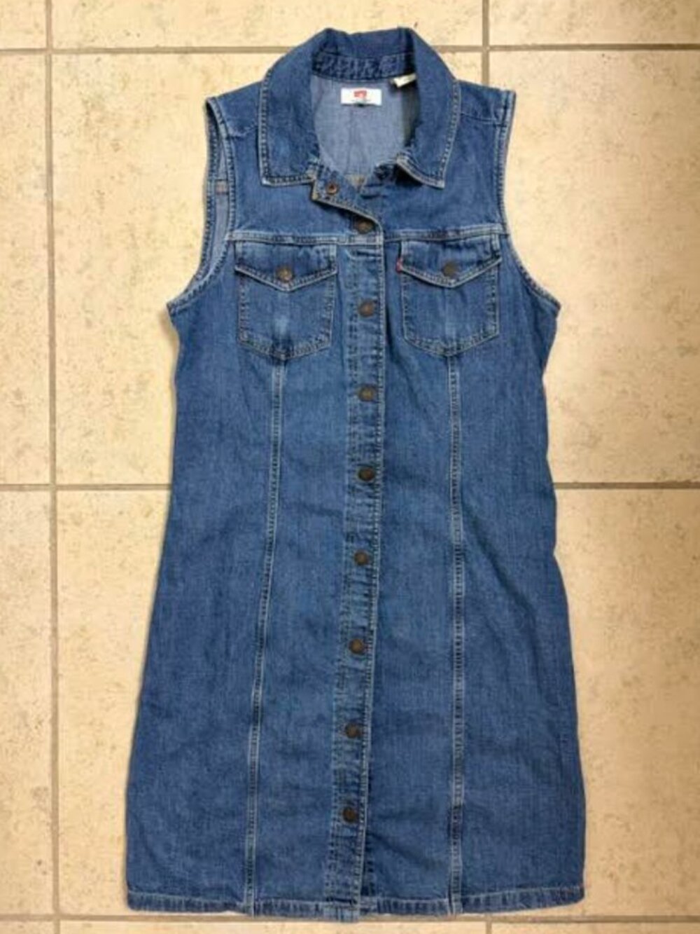 LEVI'S Aubrey Sleeveless Denim Dress Small Blue Western Snap-Front Buttons NWOT